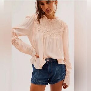 Smocked In Time Top by Free People size Medium